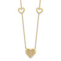 Load image into Gallery viewer, 14K Polished and Filigree Heart Stations with 1in. ext. Necklace
