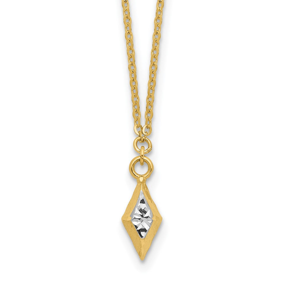 14K and White Rhodium Polished and Diamond-cut Necklace