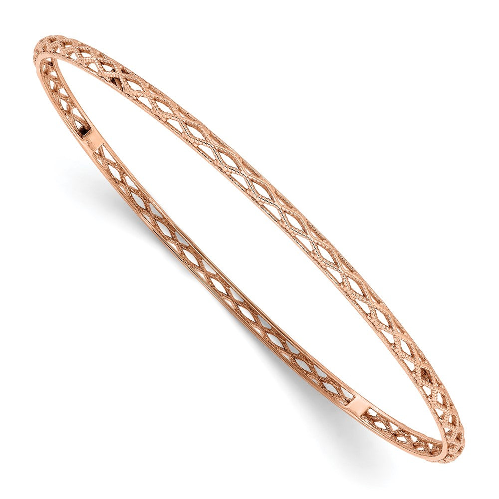 14K Rose Gold Polished and Textured Slip-on Bangle