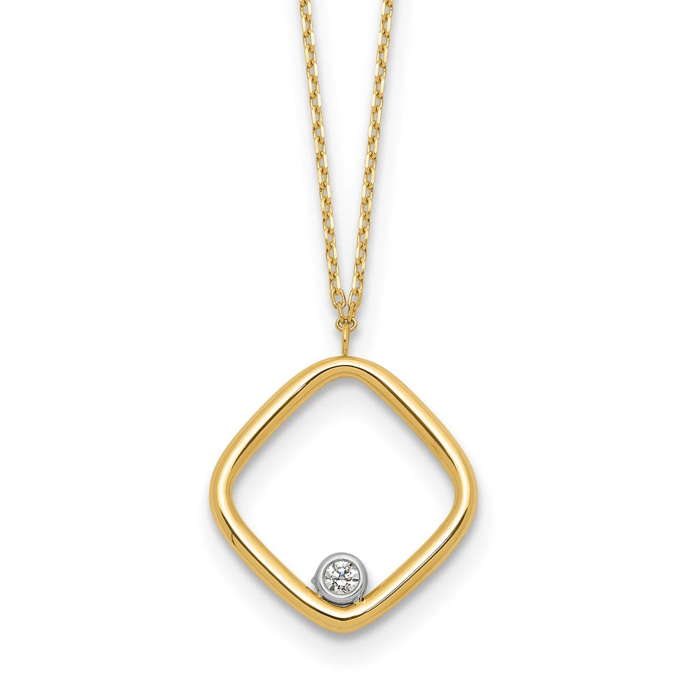 14K with Rhodium Polished CZ Square Necklace