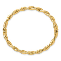 Load image into Gallery viewer, 14K Polished and Textured Twisted Hinged Bangle

