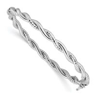 Load image into Gallery viewer, 14K White Gold Polished and Textured Twisted Hinged Bangle

