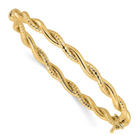 Load image into Gallery viewer, 14K Polished and Textured Twisted Hinged Bangle
