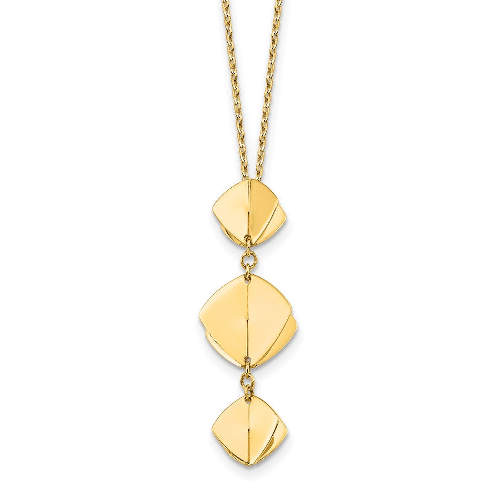 14K Polished Fancy Dangle Pendant Plus 2in ext. Necklace