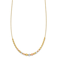Load image into Gallery viewer, 14K Tri-color Polished / DC Square Beads w/1in ext. Necklace
