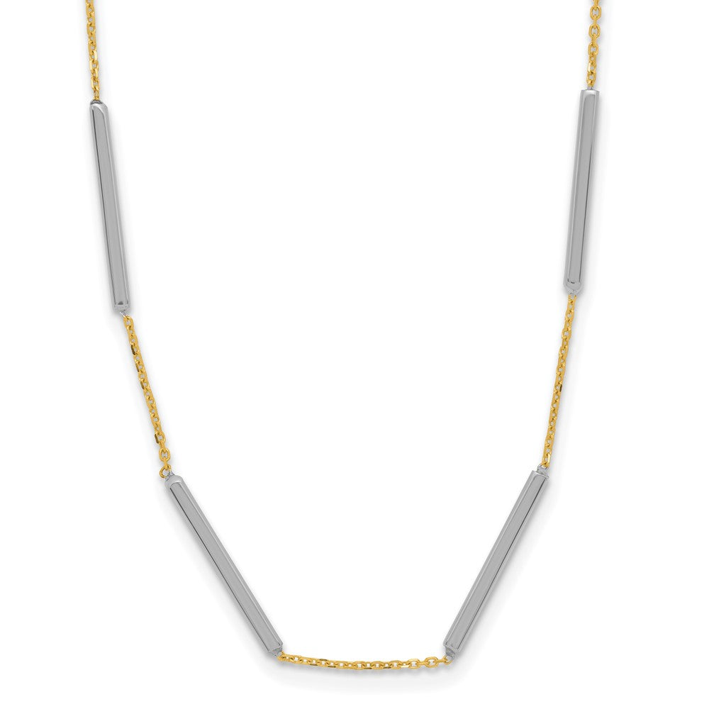 14K Two-tone Polished 6 Bar Stations w/1.5in ext. Necklace