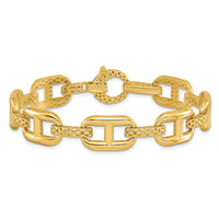 Load image into Gallery viewer, 14K Polished and Textured Fancy Link Bracelet
