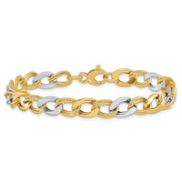 Load image into Gallery viewer, 14K Two-tone Polished and Textured Fancy Link Bracelet
