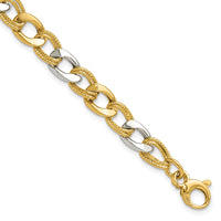 Load image into Gallery viewer, 14K Two-tone Polished and Textured Fancy Link Bracelet
