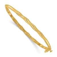 Load image into Gallery viewer, 14K Polished and Textured Twisted Hinged Bangle
