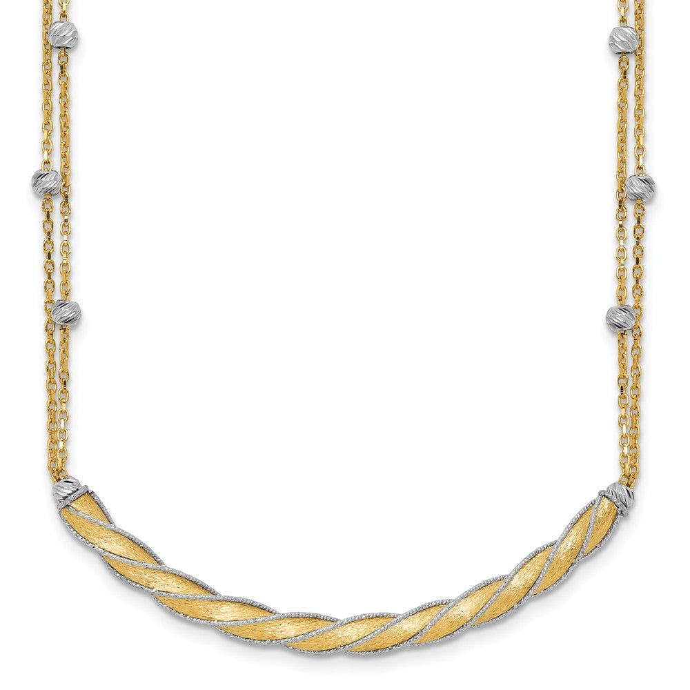14K Two-tone Polished/Satin/Dia-cut Bar w/2in ext. Necklace