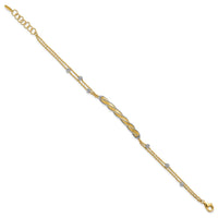 Load image into Gallery viewer, 14K Two-tone Polish/Satin/Dia-cut Fancy Bar w/1in ext. Bracelet
