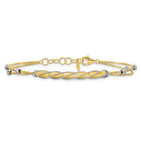 Load image into Gallery viewer, 14K Two-tone Polish/Satin/Dia-cut Fancy Bar w/1in ext. Bracelet

