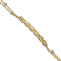 Load image into Gallery viewer, 14K Two-tone Polish/Satin/Dia-cut Fancy Bar w/1in ext. Bracelet
