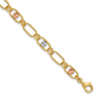 Load image into Gallery viewer, 14K Tri-color Polished/Textured/Dia-cut Fancy Link Bracelet
