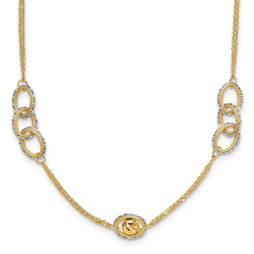 14K Two-tone Polish/Textured/Dia-cut Fancy w/1in ext. Necklace