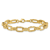Load image into Gallery viewer, 14K Polished/Textured/Diamond-cut Fancy Link Bracelet

