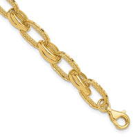 Load image into Gallery viewer, 14K Polished/Textured/Diamond-cut Fancy Link Bracelet
