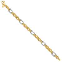 Load image into Gallery viewer, 14K Two-tone Polished and Textured Fancy Link Bracelet
