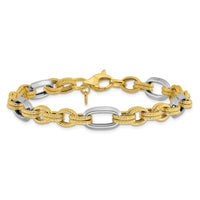 Load image into Gallery viewer, 14K Two-tone Polished and Textured Fancy Link Bracelet

