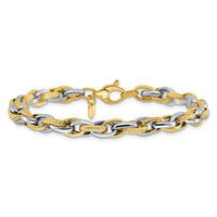 Load image into Gallery viewer, 14K Two-tone Polished and Textured Fancy Link Bracelet
