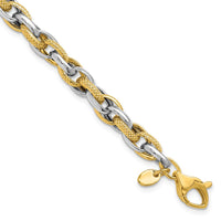 Load image into Gallery viewer, 14K Two-tone Polished and Textured Fancy Link Bracelet
