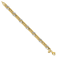 Load image into Gallery viewer, 14K Two-tone Polished and Textured Fancy Link Bracelet
