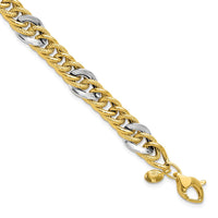 Load image into Gallery viewer, 14K Two-tone Polished and Textured Fancy Link Bracelet
