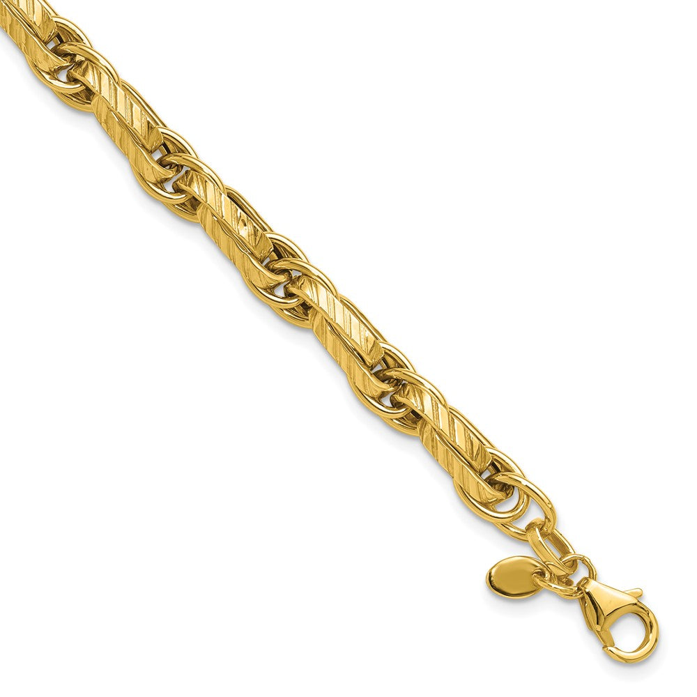 14K Polished and Grooved Fancy Link Bracelet