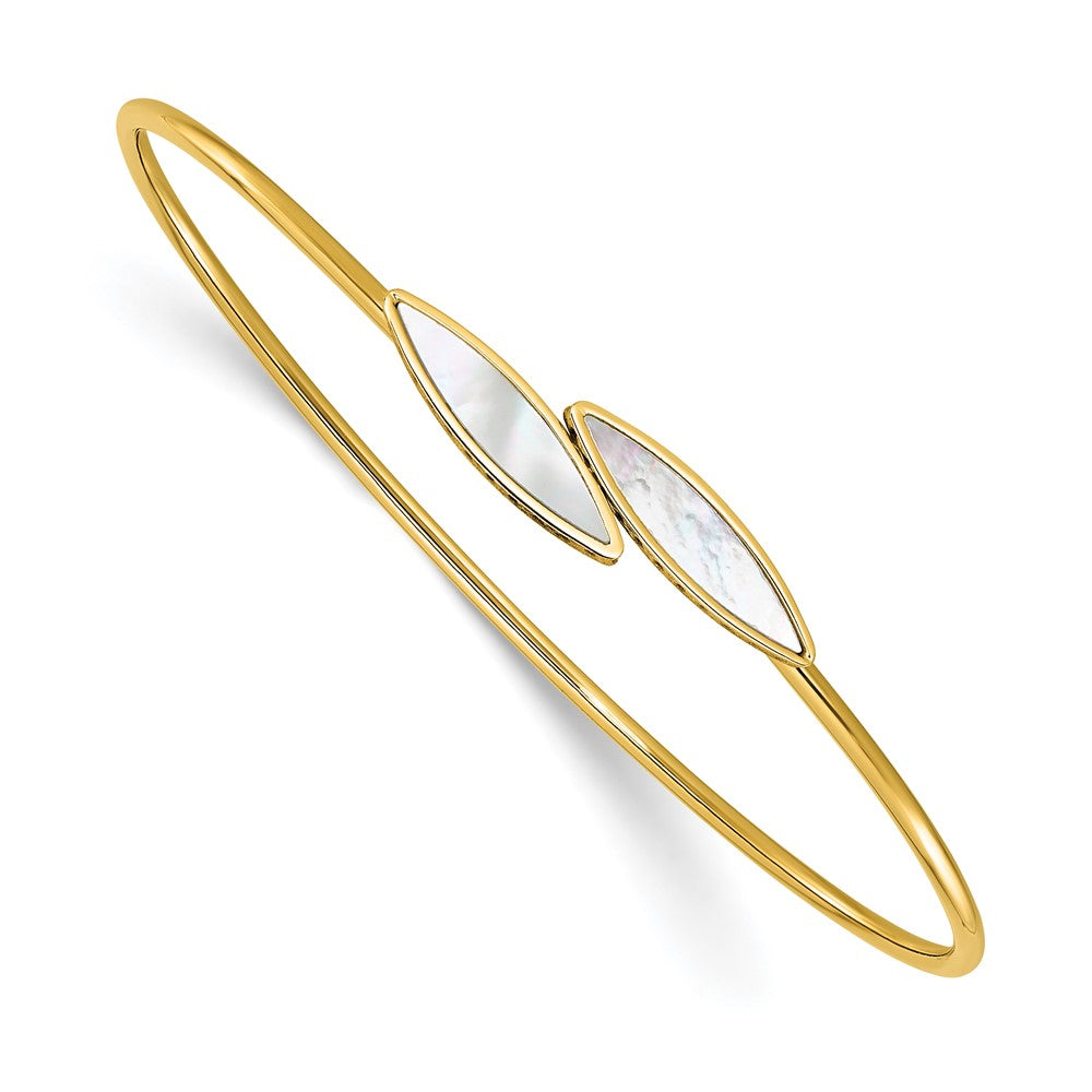 14K Polished Mother of Pearl Bypass Flexible Bangle