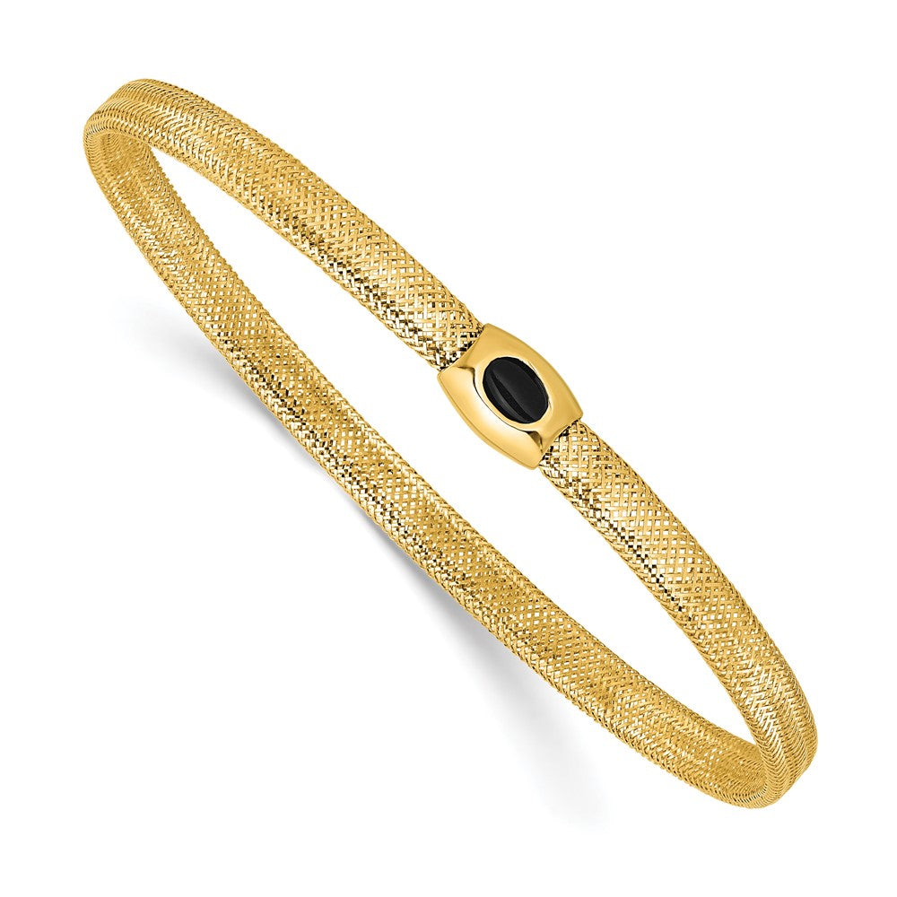 14K Polished Onyx Mesh Slip-on Stretch Bracelet