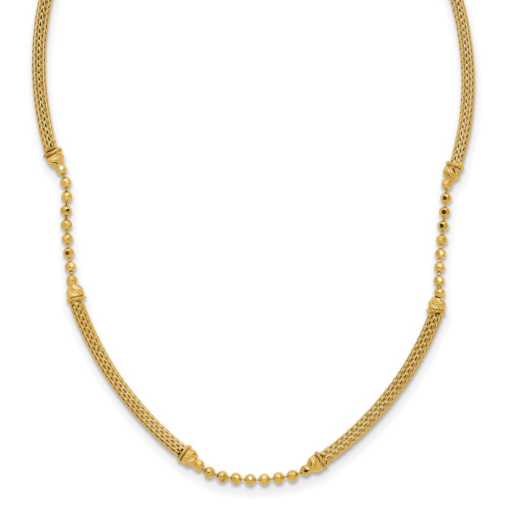 14K Polished Textured and Dia-cut Beaded w/Bars Necklace
