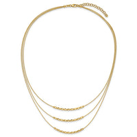 Load image into Gallery viewer, 14K Pol/Texture/Dia-cut Beads 3-strand w/ 2in ext. Necklace
