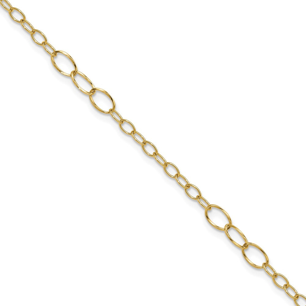 14K Polished Fancy Oval Link 9in Plus 1in ext. Anklet