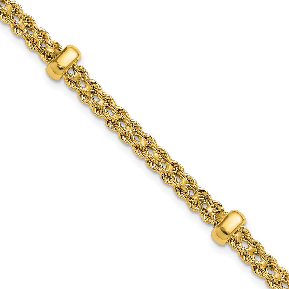 14K Polished and Diamond-cut Fancy Braided Rope Bracelet