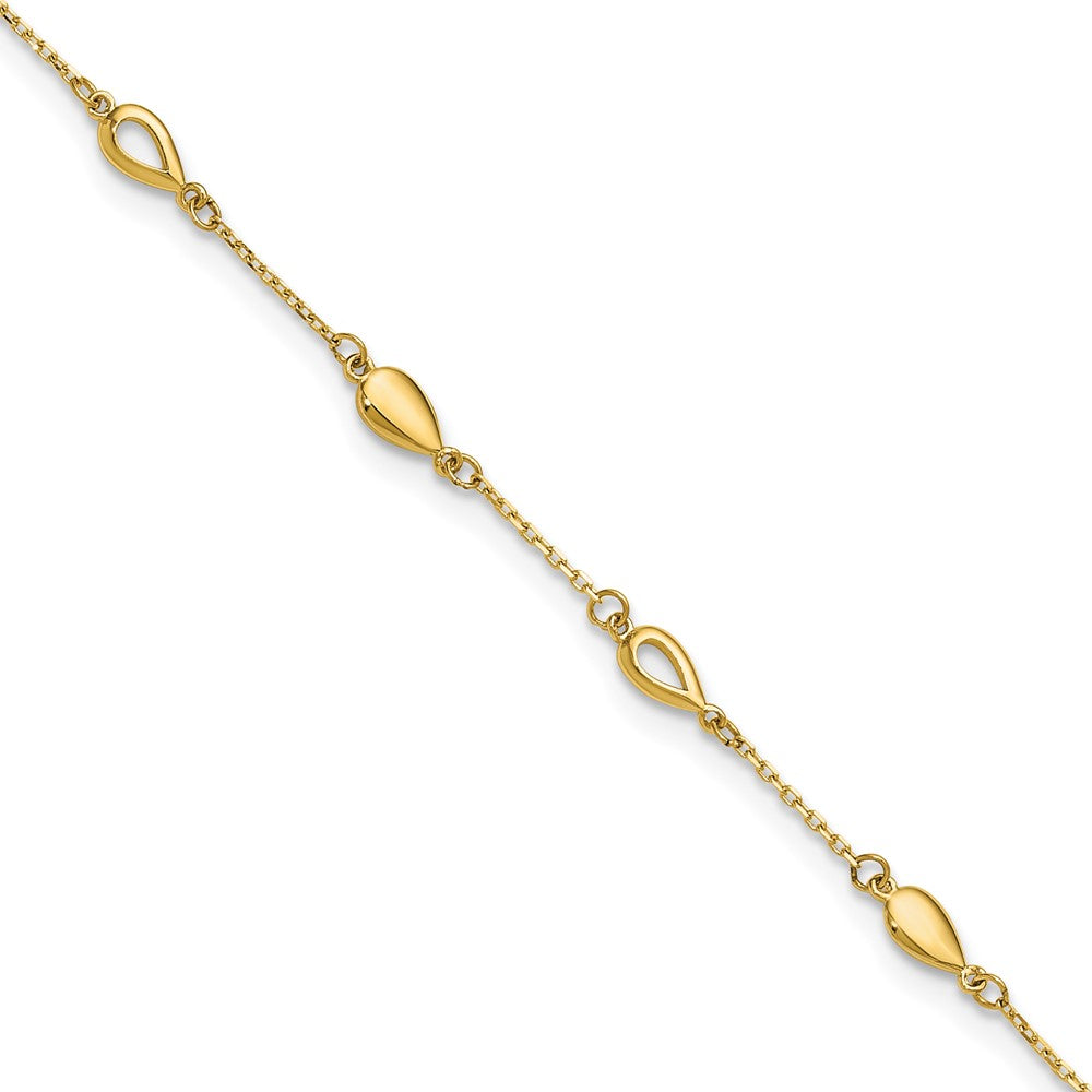 14K Polished Teardrop Station 9in Plus 1in ext. Anklet