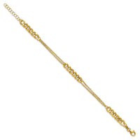 Load image into Gallery viewer, 14K Polished/Dia-cut 2-Strand Fancy Link w/1in ext. Bracelet
