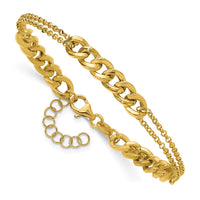 Load image into Gallery viewer, 14K Polished/Dia-cut 2-Strand Fancy Link w/1in ext. Bracelet
