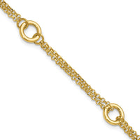 Load image into Gallery viewer, 14K Polished/Dia-cut 2-Strand Circle Link w/1in ext. Bracelet
