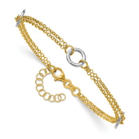 Load image into Gallery viewer, 14K Two-tone Gld Polish/Dia-cut 2-Strand Circle Link w/1in ext. Br
