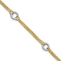 Load image into Gallery viewer, 14K Two-tone Gld Polish/Dia-cut 2-Strand Circle Link w/1in ext. Br
