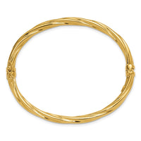 Load image into Gallery viewer, 14K Polished and Textured Twist Hinged Bangle
