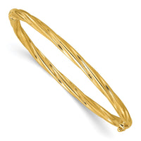 Load image into Gallery viewer, 14K Polished and Textured Twist Hinged Bangle

