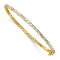 Load image into Gallery viewer, 14K w/Rhodium Polished and Diamond-Cut Hinged Bangle

