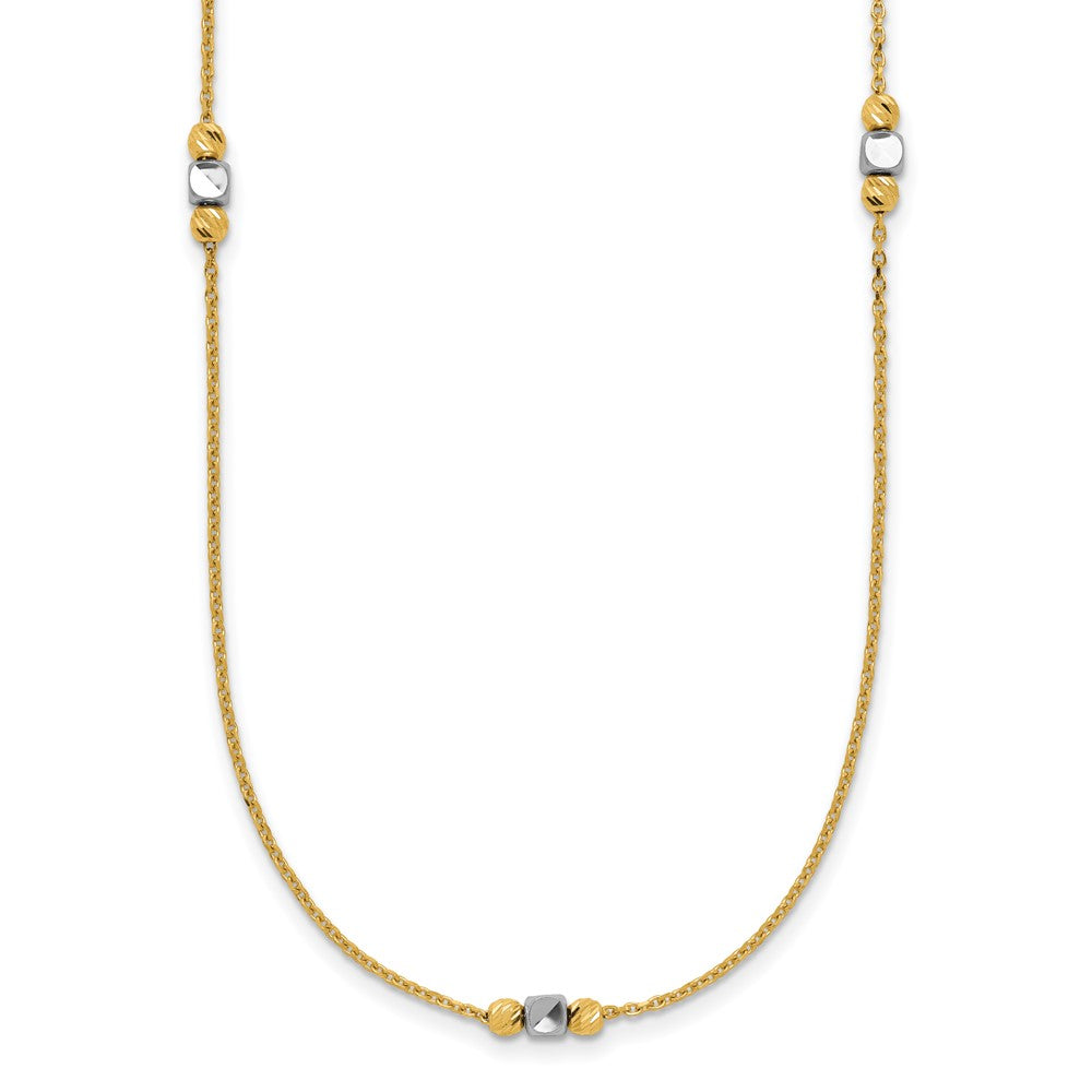 14K Two-tone Polished / Dia-cut Beads w/2in ext. Necklace