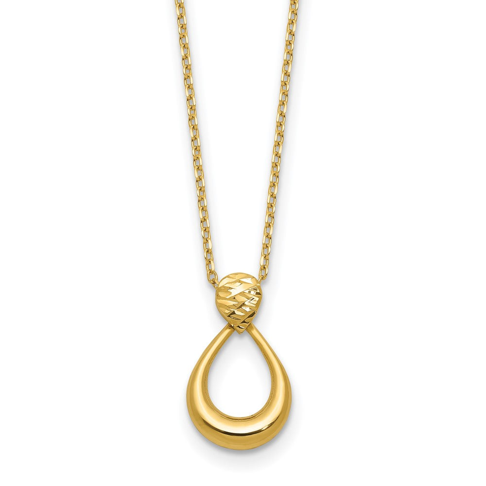 14K Polished / Dia-cut Open Teardrop w/2in ext. Necklace