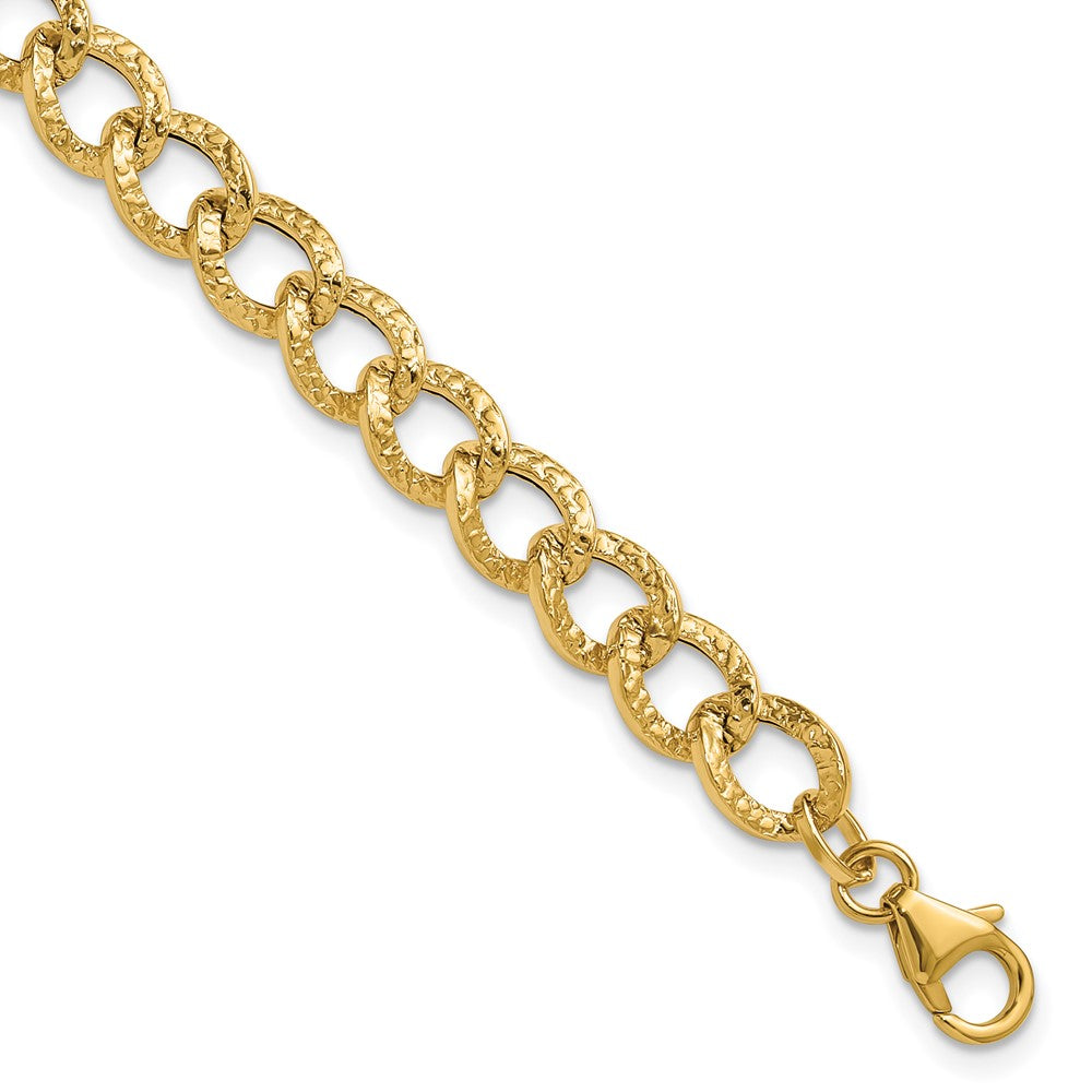 14K Polished and Textured Fancy Link Bracelet