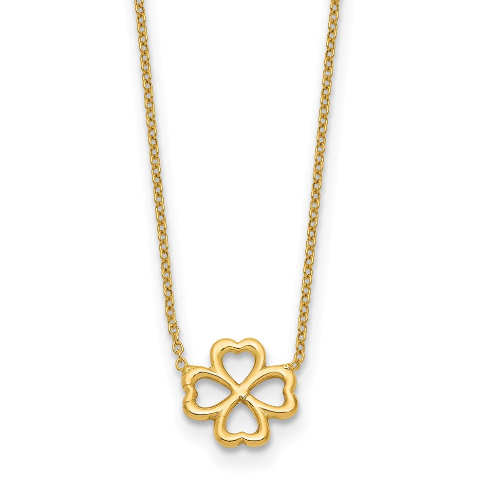14K Polished 4-Leaf Clover w/2in ext. Necklace