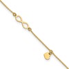 14K Infinity and Dangle Heart 9 inch Plus 1 inch Extender - Total 10 inch Anklet