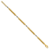 Load image into Gallery viewer, 14K w/Rhodium Polished D/C Beaded Oval Link w/1in ext. Bracelet
